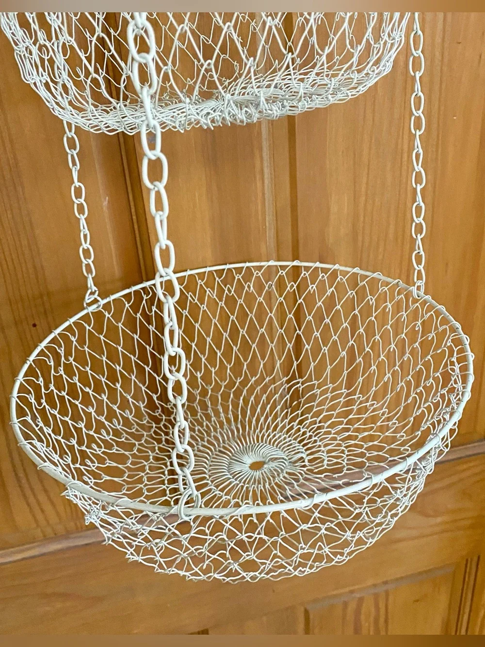 Vintage 3 Tier Wire Hanging Fruit Basket Collapsible Kitchen Storage OFF WHITE